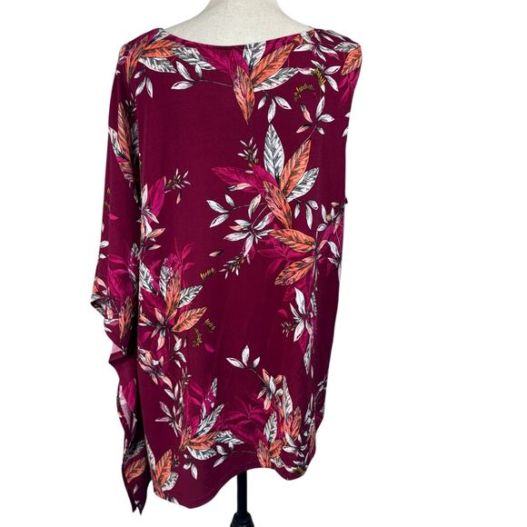 Worthington X-Large Top Leaf Print Stretch Boat Neck Sleeveless Batwing Multi - Picture 5 of 8